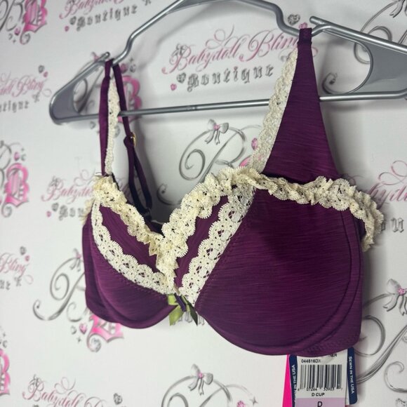 Betsey Johnson bikini top bra style lace purple heart adjustable straps BNWT - Picture 4 of 11